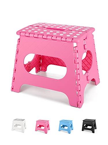 Dyforce Folding Step Stool 11", Durable Kids Step Stool, Heavy Duty Step Stools for Adults, Compact Foot Stools, Light-Weight Toddler Step Stools for Kitchen, Bathroom, Holds Up to 300 lbs (Pink)