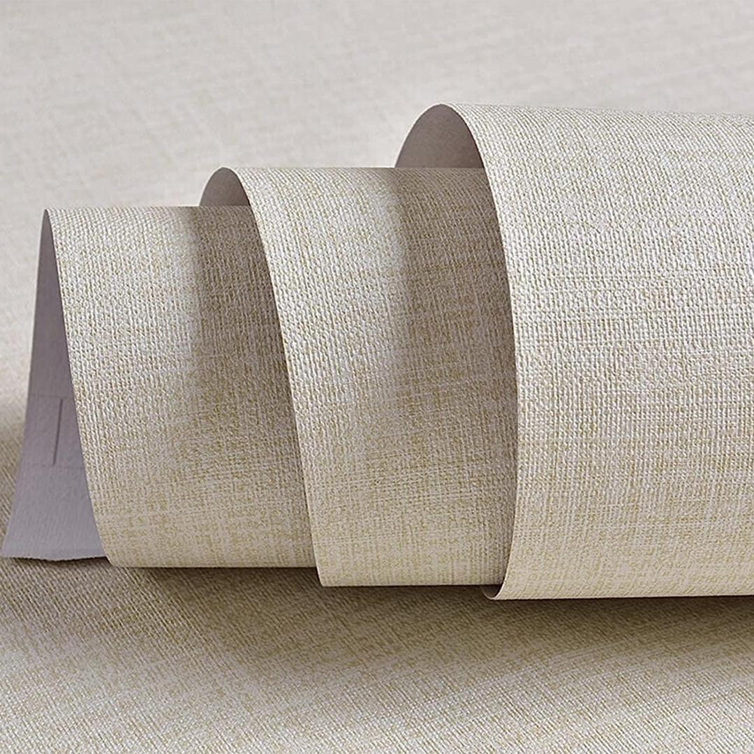 TANONE Contact Paper Peel and Stick (15.8 in X 394 in), Grasscloth Wallpaper Self Adhesive Removable Wallpaper, Fabric Linen Thickened Wall Paper Decorative for Wall Cabinets Drawers Kitchen (Cream)