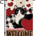 DLZDN Welcome Valentines Day Cat Garden Flag Valentine Love Heart Garden Flag 1218 Inch Double Sided Buffalo Plaid Farmhouse Yard Flag Anniversary Wedding Outdoor Decor