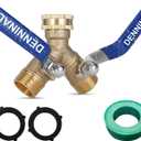Brass Garden Hose Splitter 2 Way Heavy Duty, Safe Water Hose Splitter Drinking with 304 Stainless Steel Long Handle, Outdoor Full Flow Hose Bib Splitter Connector, Y Valve 3/4 Inch GHT Thread
