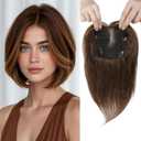 REECHO 10" Real Human Hair Topper for Women with Thinning Hair, Clip-in Crown Hairpiece for Instant Volume and Gray Root Coverage Real Hair Toppers Wiglett, Butterfly Base, Chocolate Brown
