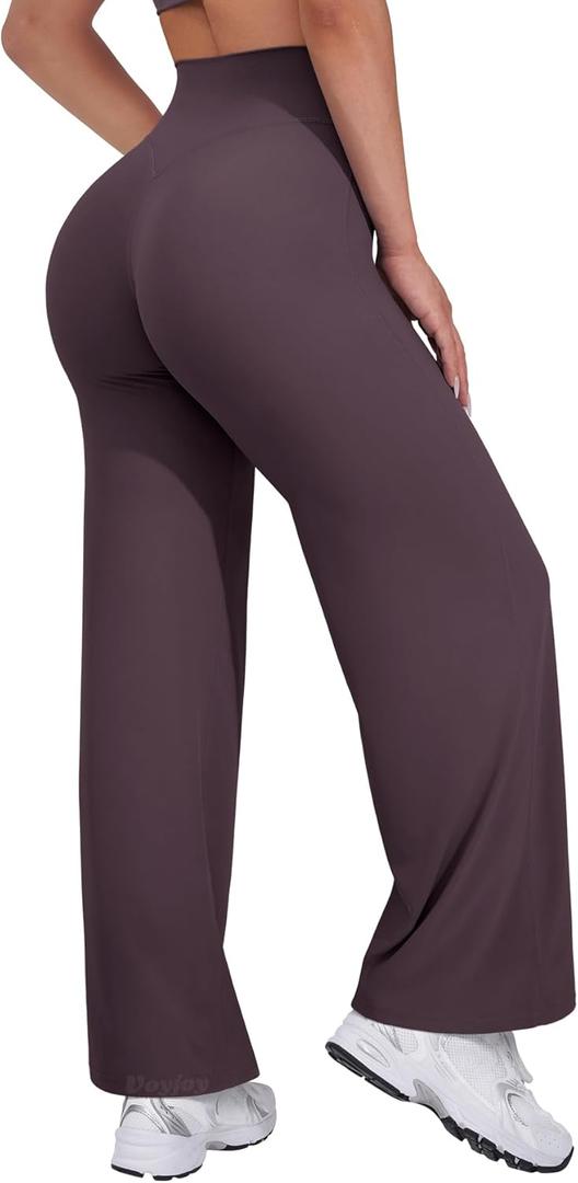 VOYJOY Straight Leggings Bottoms Wide Leg Pants for Women 29"/ 31.5"/33"/35" High Waist Stretch Casual Sweatpants (Purple, L)