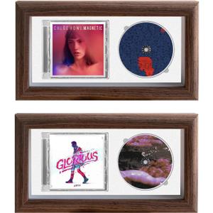 2 PCS CD Music Frame 12.6'' X 6.7'' Wooden Disc Display Frame with White EVA Foam, Wall Mount&Tabletop Double Groove Signed CD Display Frame for Music Enthusiast