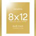 Homeforia 8x12 Picture Frame Gold, High End Metal 8 x 12 Poster Frames with Mat 6 by 8 for Photo, 12x8 Frame Matted to 6x8 inch Print, 8by12 Wall or Tabletop Frames, Tempered Glass, Wall Kit, Set of 1