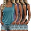 Riyiper 4 Pack Summer Women's Tank Tops Multipack Sleeveless Shirts Loose Fit Square Neck Tanks(Black, Dark Coffee, Violet, Light Blue,Large)
