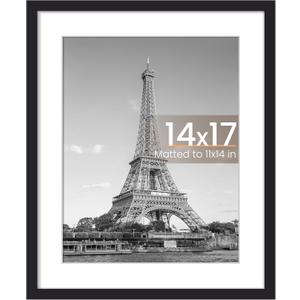 upsimples 14x17 Picture Frame, Display Pictures 11x14 with Mat or 14 x 17 Without, Wall Hanging Diploma Frames, Black, 1 Pack