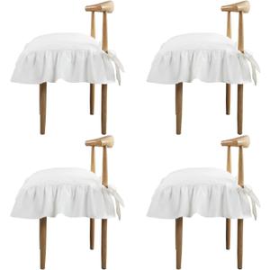 4 Pcs Ruffle Chair Cushions Cover 17.5''x17.5'' French Chair Pad Slipcover with Ties Ruffled Skirt Seat Cover Farmhouse Decor Covers Only, for Home Dining Kitchen Chairs Cushion (White)