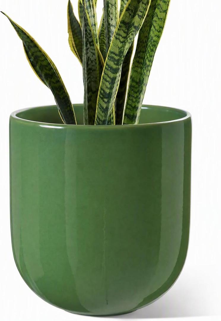 LE TAUCI 10 Inch Plant Pot, Ceramic Pots for Plants, Bamboo Green