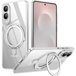 Temdan Designed for Samsung Galaxy S25 Edge Case, Magnetic 360 Rotatable Ring Stand [Compatible with Magsafe] Military-Grade Protection Kickstand Phone Case for Galaxy S25 Edge-Clear