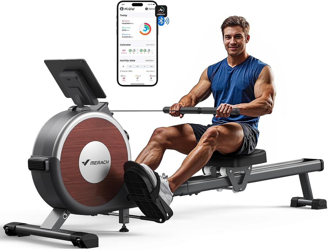 MERACH Rowing Machines for Home, Magnetic Rowing Machine with 16 Levels, Rower Machine of Quiet Resistance, Dual Slide Rail with Max 350lbs Weight Capacity, App Compatible