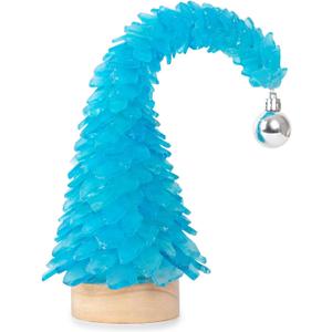 Crooked Sea Glass Christmas Tree with LED Lights - Handcrafted Whimsical Mini Blue Christmas Tree, Ideal for Christmas, New Year, Coastal Holiday Decor & Gifts, Versatile Home Decor (10in)