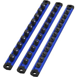 WORKPRO Magnetic Socket Organizer Set, 3-Piece Aluminum Alloy Socket Rail, Heavy Duty Socket Holder, Socket Rack Kit 1/4-Inch x 12 Clips, 3/8-Inch x 10 Clips, 1/2-Inch x 10 Clips (Blue)