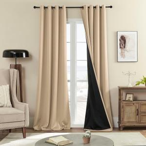 Rutterllow 100% Blackout Curtains 2 Panels, Full Shade 108 Inches Long Complete Drapes for Living Room, Thermal Insulated Bedroom Window Treatment Drapes (Khaki, 52x108 inch)