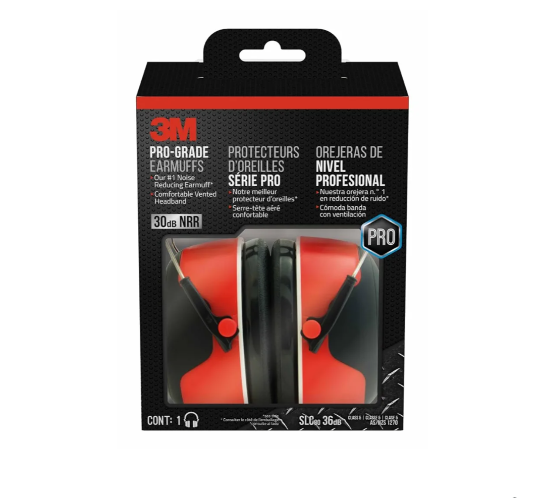 3M Pro-Grade Earmuff, Noise Reduction Rating (NRR) 30 dB, Lightweight & Adjustable Ear Muffs, Reduce Pressure Points For All-Day Comfort, Steel Wire Headband With Rubber Overmold Design (90565-4DC-PS)