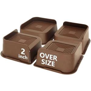 HANIHUA 4 Pack Dark Brown Bed Risers 2 inch Heavy Duty, Oversized Furniture Risers, Bed Lifts Risers for Table, Sofa, Chair, Couch, Desk, Bed Frame Risers Supports Up to 6,500 Lbs