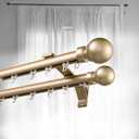 Double Curtain Track Rod Window Wall Ceiling Mount Drapery Rod Aluminum Alloy Silent Dual Rail with Round Finials Golden 2.6m (8.5ft)