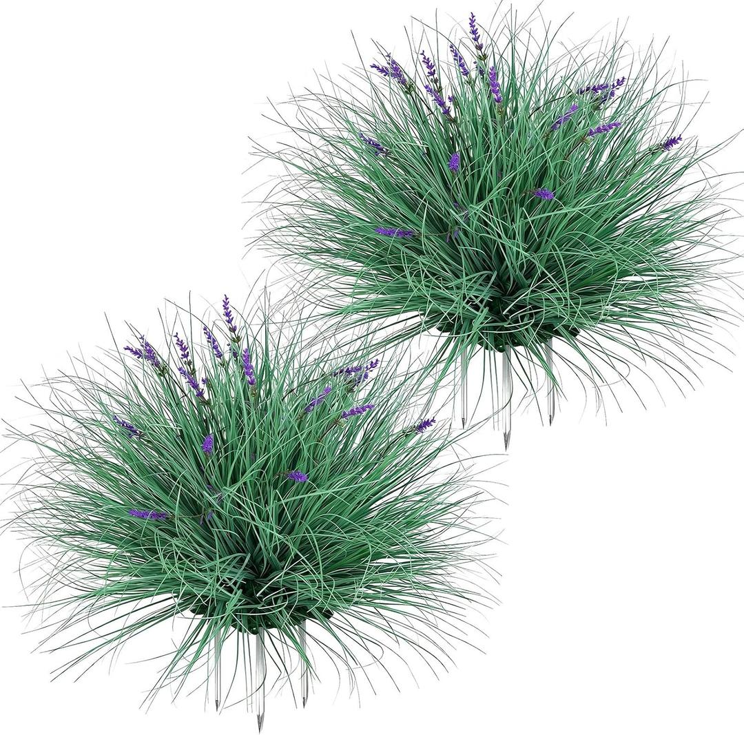 Fake Lavender Flowers with Greenery – Tall Artificial Lavender Plant, UV Resistant Faux Outdoor Decor for Garden, Patio, Lawn, Planters (2, Green)