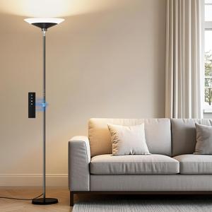 Torchiere Floor Lamp - 72" Tall LED Standing Lamp with Remote/Button Control, 1800Lm, 3000-6500K, 30W Dimmable Modern Corner Floor Light for Living Room Bedroom Office Apartment, Black