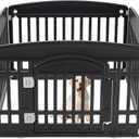 Sweetcrispy Plastic Dog Playpen - 4-Panel 24" Expandable & Durable Pet Fence for Small to Medium Dogs - Indoor & Outdoor Portable Puppy Playpen with Secure Locking Door, Black