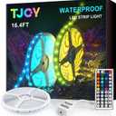 TJOY Waterproof LED Light Strips 16.4ft, IP65 Outdoor LED Strip Lights Waterproof with 44 Key IR Remote, Color Changing RGB Lighting for Bedroom TV Kitchen Indoor/Outdoor Decor(16.4ft x 1)