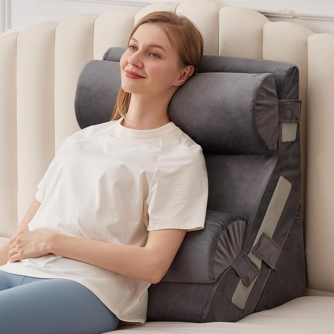 4PCS Bed Wedge Pillow for Headboard, Adjustable Wedge Pillow for Sleep Apnea, 23 Wide Triangle Pillow Wedge Set for After Surgery, Acid Reflux Relief, Snoring, Neck&Back Support, Grey