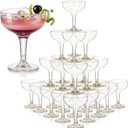 Zopeal 30 Pcs Plastic Champagne Tower Glasses, 5 oz Coupe Cocktail Cups for Party, Stackable Stemmed Margarita Glasses, Disposable Champagne Coupe for Wedding Birthday Bar(White,Gold Glitter)