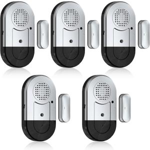 Sanjie Door Window Alarms - 5 Pack,125dB,Volume Control,Window Door Open Alarm Sensors for Kids Safety/Dementia/Pool,Wireless Sensors Keep Your Home Security,Easy to Install,Long Battery Life (Silver)