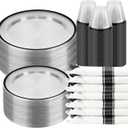 BESTSTAR 350PCS Clear and Black Disposable Plates Set for 50 Guests, 100 Plastic Plates, 50 Plastic Cups, 50 Pre-Rolled Napkins with Cutlery for Party, Thanksgiving, Birthday, Halloween, Christmas