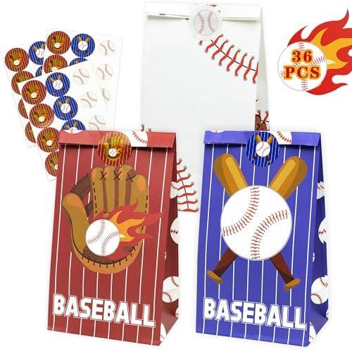 Baseball Goodie Gift Bags 36 PCS Baseball Party Treat Favor Bags Baseball Snack Paper Bags for Team Sports Theme Birthday Party Decor Game Celebration