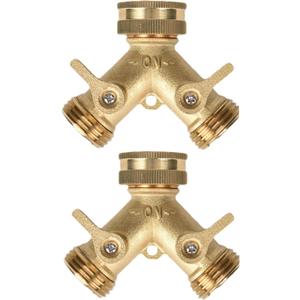A30009B Heavy Duty Brass Garden Hose Splitter 2 Way Outdoor Faucet Splitter 2 Way with Solid Brass Handles