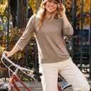 Dokotoo Women's Shirts Lightweight 2026 Summer Fashion 3/4 Length Sleeve T Shirts Casual Crew Neck Basic Blouses (Beige, XXL)