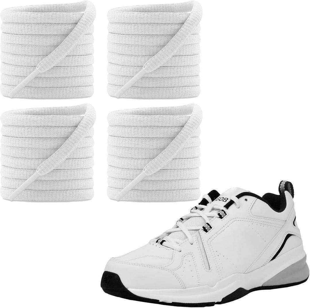 2 x UamGlsob 2 Pairs Oval Shoe Laces for New Balance Sneaker, 1/4"(6mm) Shoelaces Strings Replacement for Lace-up Walking Running (White)
