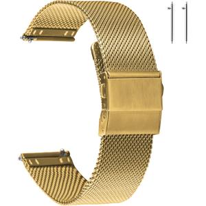 EACHE Stainless Steel Mesh Watch Band for Men Women, Quick Release Mesh Watch Straps 12mm 14mm 16mm 18mm 20mm 22mm (Gold)