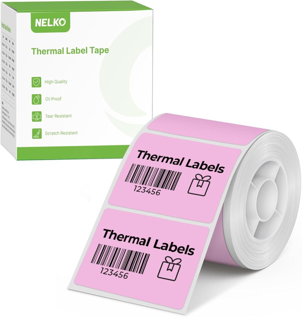 Thermal Labels for Nelko PM220 Label Maker, 1.57'' x 1.18'' (40x30mm) Thermal Sticker Label, Waterproof, Multi-Purpose Label Tape, 1 Roll of 230 Self-Adhesive Thermal Paper (Pink)