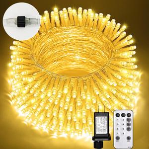 MEHOFOND 100ft 300 LED Christmas String Lights, 8 Lighting Modes Fariy LED String Lights, Timer Plug in Xmas Bday Wedding Party Decoration Outdoor Indoor Holiday Garden Decor (Warm White)(Connectable)