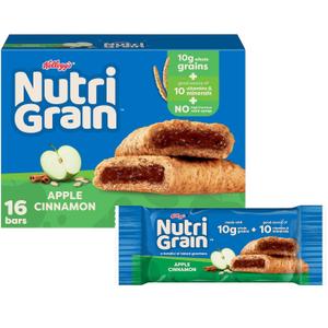 Nutri-Grain Breakfast Bars, Made with 10g Whole Grains, Snack Bars, Apple Cinnamon, 20.8oz Box (16 Bars), Best By: 04/10/2026