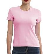 Cotton Short Sleeve T Shirts for Women Slim Fitted Basic Tees Cropped Tshirts Casual Plain Tight Petite Summer Tops, Size M