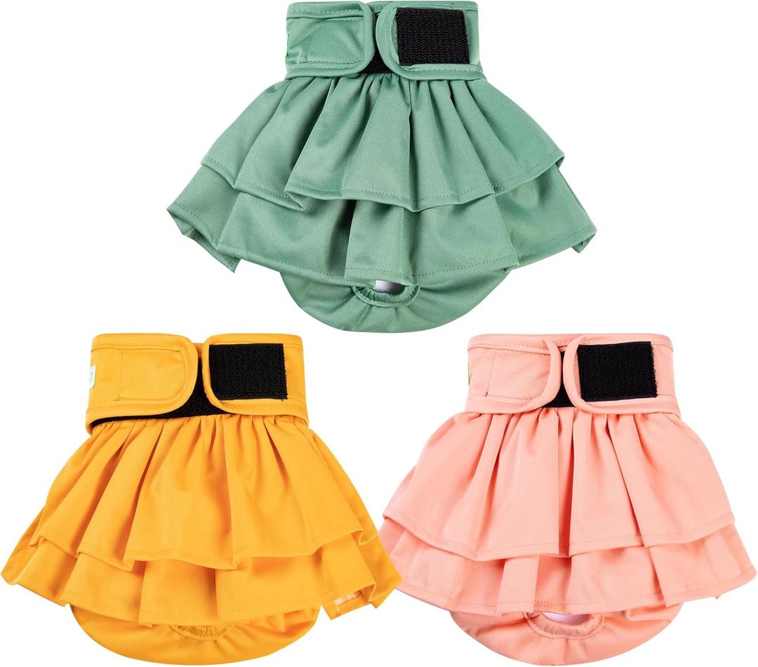 wegreeco Dog Diapers Female (3 Pack), Highly Absorbent Dog Diapers for Female Dogs in Heat, Incontinence, or Excitable Urination (HLF, Small) (Yellow, Green, Pink)