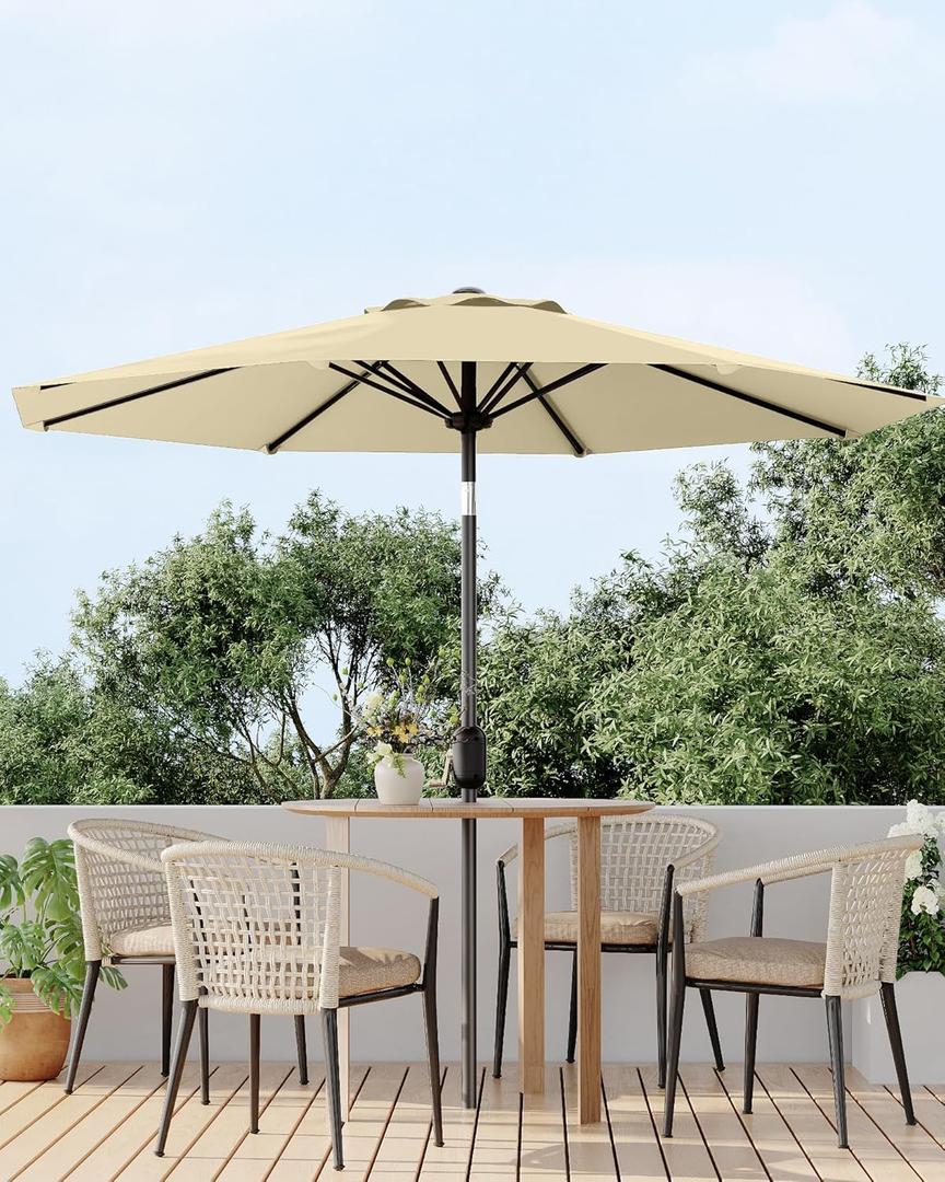 10FT Outdoor Patio Umbrella,Table Market Umbrella with Push Button Tilt and Crank, 8 Sturdy Ribs UV Protection Waterproof for Garden, Deck, Backyard, Pool (Beige)