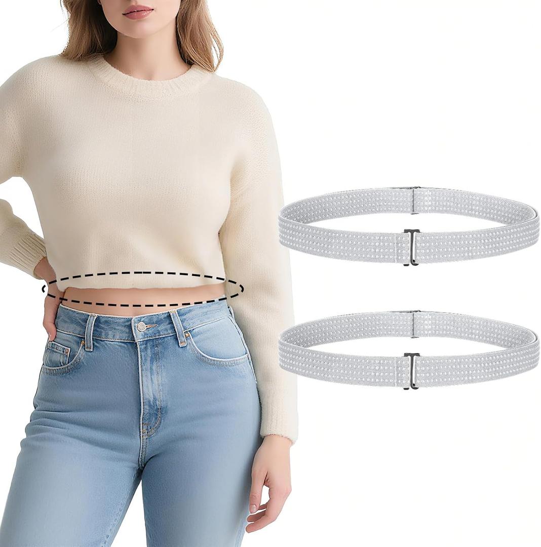 2 Pack Crop Shirt Tuck Band for Women,Adjustable Elastic Tuck Waist Belt for Tucking Sweater Top (fits wasit size 25"-45")
