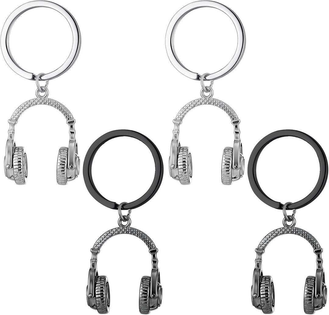 Sureio 4 Pcs Headphone Keychain Mini Music Keychain Singer Music Lover Dj Gifts Headset Keyring Party Favors Purse Bag Jewelry Accessories for Man and Women Graduation Gift