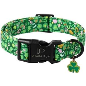UP URARA PUP St. Patrick's Day Dog Collar, Cotton St. Patricks Day Clover Collar for Puppy Girl Boy Dog or Cat, Lucky Shamrock Dog Collar with Metal Buckle, Green, Spring, XS, Neck 8-12in