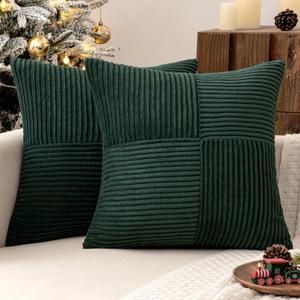 MIULEE Christmas Army Green Corduroy Pillow Covers Pack of 2 Boho Decorative Spliced Throw Pillow Covers Soft Solid Couch Pillowcases Cross Patchwork Cushion Covers for Living Room Bed Sofa 16x16 inch