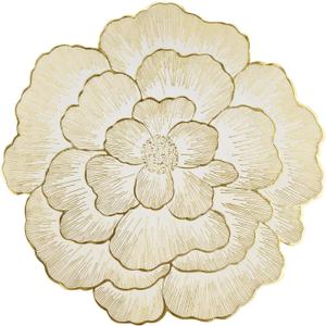 Floral Round Placemats Set of 6 Gold Vinyl Table Mats Heat Resistant Non Slip Place Mats for Dinning Table Setting Christmas Wedding Thanksgiving Party Decoration