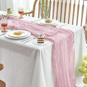 IVAPUPU 2 Pcs Cheesecloth Table Runner - 10ft Pink Boho Gauze Cheese Cloth Table Runners for Baby Shower Decoration Wedding Party Summer Garden Farmhouse