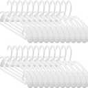 24 Pack Upgraded Short Neck Vertical Space Saver Hangers Heavy Duty Wide Shoulder Clothes Hangers Built-in Dual Hooks Wave Pattern Non-Slip Plastic Hangers for Sweaters Coats Suits Dresses - White