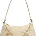 GORGLITTER Women's Boho Seashell Beaded Bag Woven Straw Bags Summer Clutch Purse (Beige)
