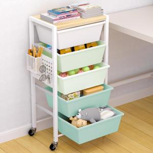 Rolling Cart with Drawers, Rolling Storage Cart with Large Plastic Drawers & Wooden Tabletop, Utility Cart with Pegboards & Basket, Storage Drawers Cart for Living Room, Classroom, Bedroom, Office (5 Drawers)