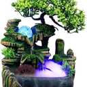 Indoor Tabletop Fountains  Rockery, Water,Fisherman, Plants, Desktop Fountain, atomizing humidifier Fountain, Home Office Desktop Decorations, Automatic Pump with Power Switch