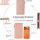 Women's Wallets - RFID Blocking Leather Bifold Clutch Credit Card Holder Long Travel Purse with Wristlet (Pink)